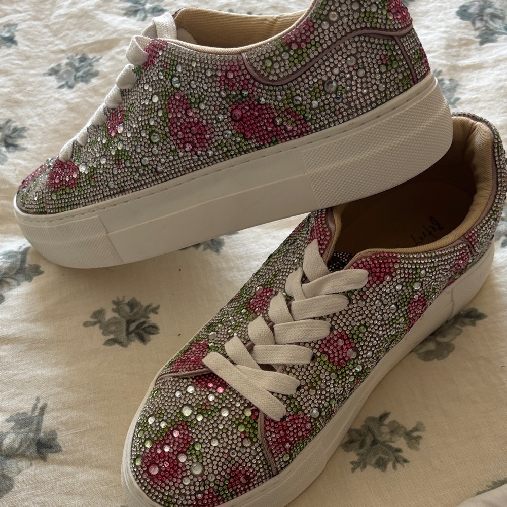 Betsey Johnson Pink and Green Embellished Sneakers